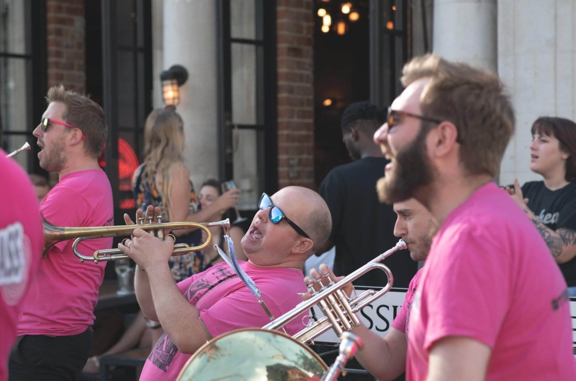 Oompah Brass singing outdoors