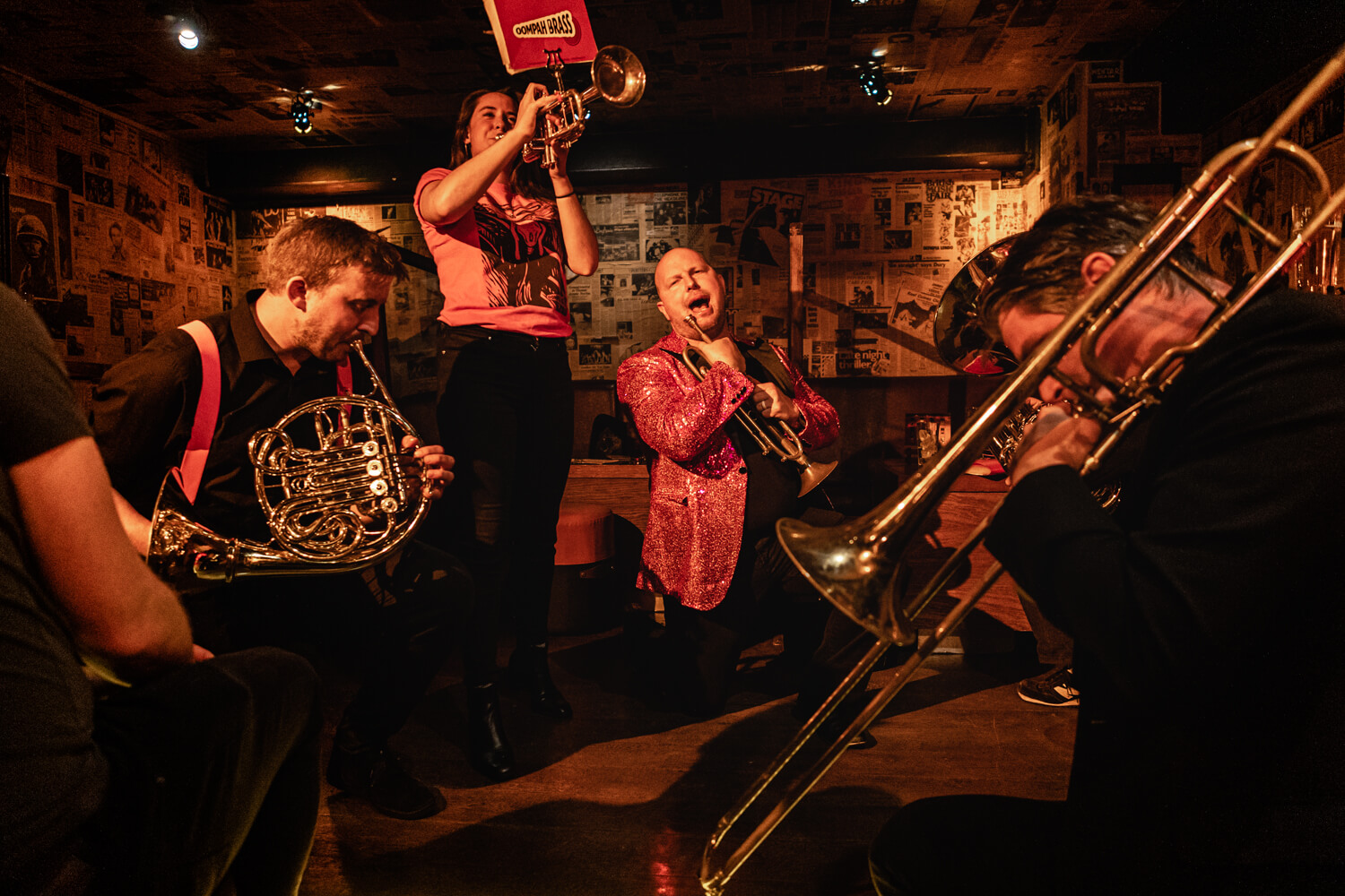 Trumpet at knees level